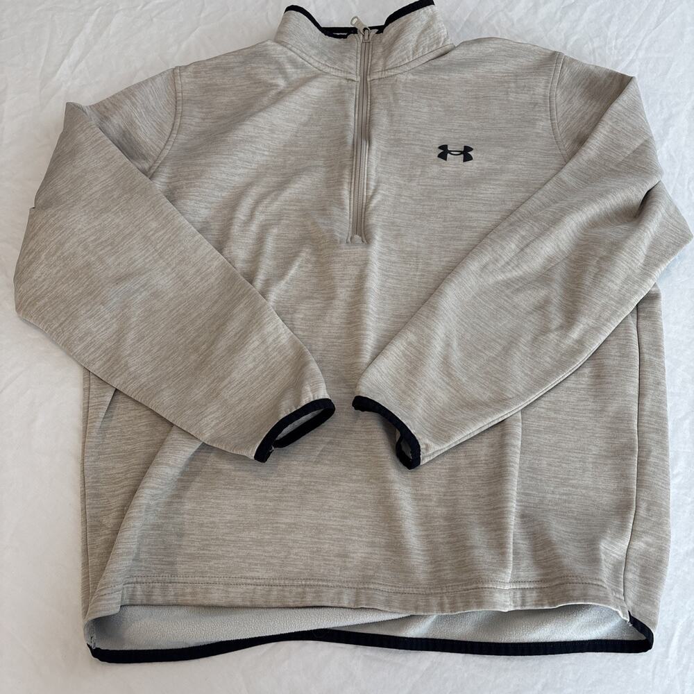 Under Armour 1/4 Zip Pullover Sweater Mens L Beige Heather Fleece Loose ColdGear